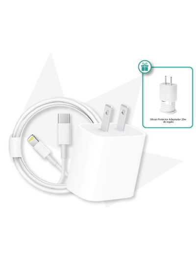 Pack - (Apple) Cable Type C - Ligthging - 1 Metro + (Apple) Cube Quick Charging 20W + Silicon Protector Adaptador 20w de regalo