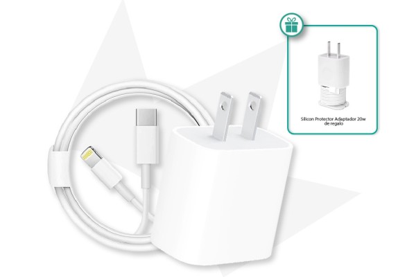 Pack - (Apple) Cable Type C - Ligthging - 1 Metro + (Apple) Cube Quick Charging 20W + Silicon Protector Adaptador 20w de regalo