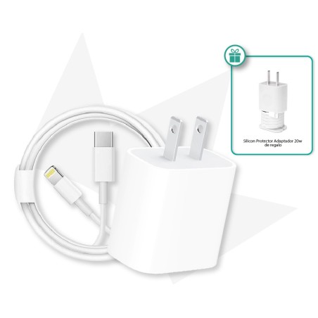 Pack - (Apple) Cable Type C - Ligthging - 1 Metro + (Apple) Cube Quick Charging 20W + Silicon Protector Adaptador 20w de regalo