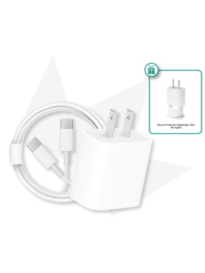Pack - (Apple) Cube Quick Charging 20W + (Apple) Cable Type C - Type C 1Metro + Silicon Protector Adaptador 20w De Regalo
