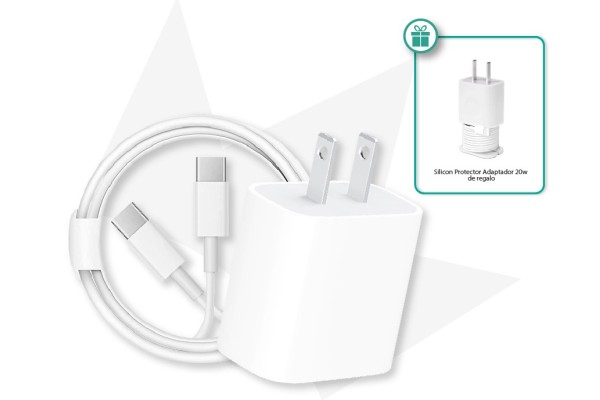 Pack - (Apple) Cube Quick Charging 20W + (Apple) Cable Type C - Type C 1Metro + Silicon Protector Adaptador 20w De Regalo