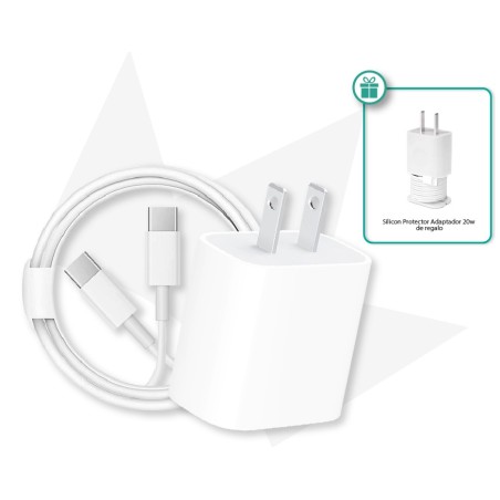 Pack - (Apple) Cube Quick Charging 20W + (Apple) Cable Type C - Type C 1Metro + Silicon Protector Adaptador 20w De Regalo