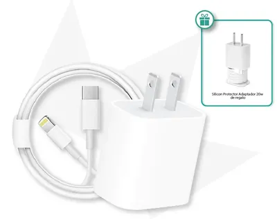 Pack - (Apple) Cable Type C - Lightning - 1 Metro + (Apple) Cube Quick Charging 20W + Silicon Protector Adaptador 20w de regalo
