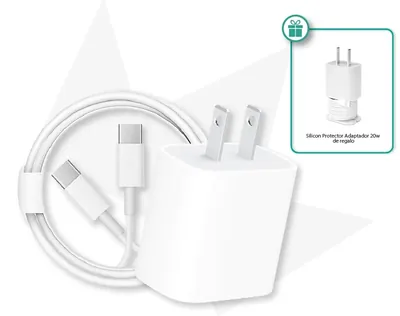 Pack - (Apple) Cube Quick Charging 20W + (Apple) Cable Type C - Type C 1Metro + Silicon Protector Adaptador 20w De Regalo